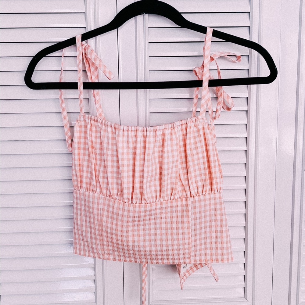 h&m pink plaid top; like brand new